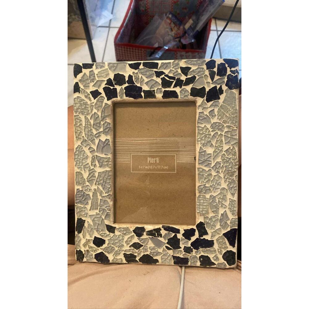 Pier 1 Mosaic Glass Picture Frame Shades of Blue 5x7 Photo Art Deco NEW
